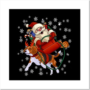 Santa Claus Riding Beagle Christmas Funny Gift Posters and Art